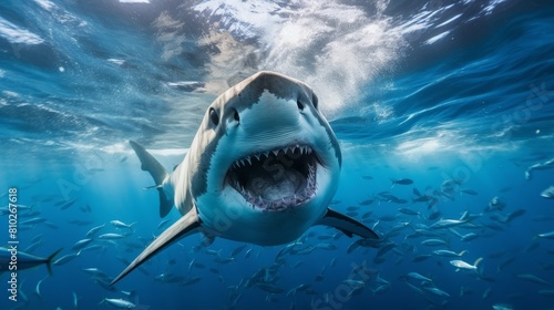 Ferocious shark with open mouth underwater