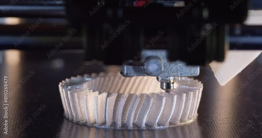 3D printer working. Fused deposition modeling, FDM. 3D printer printing an object from plastic. Automatic three dimensional 3d printer performs plastic. Progressive additive technology for 3d printing