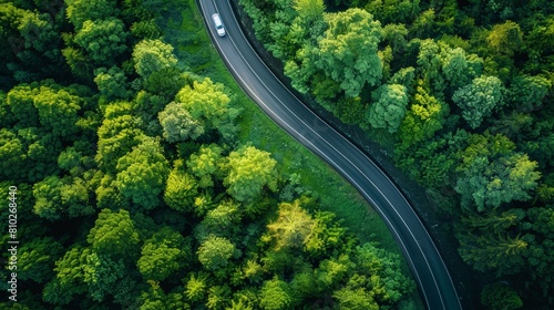 Wild Forest Road Journey: Aerial Photography of Vehicle Driving Through Countryside © Yaiza Canvas