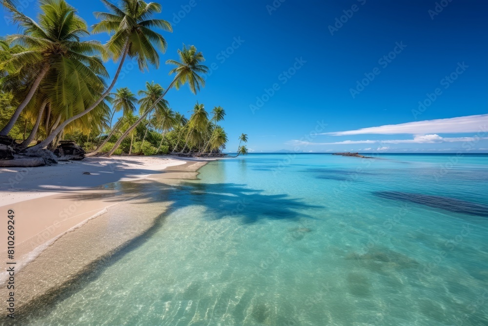 Fototapeta premium Tropical beach with palm trees and turquoise waters