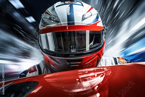 high-speed racing helmet in motion