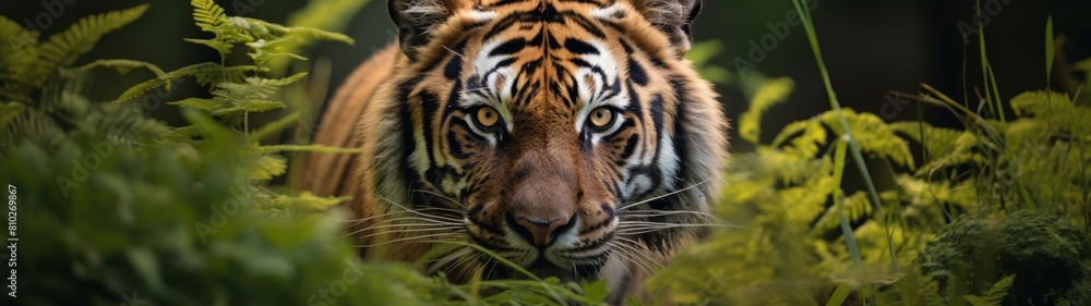 Majestic tiger in lush green foliage Majestic tiger in lush green foliage