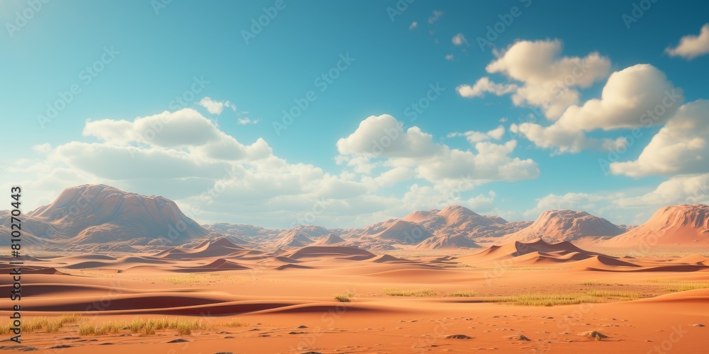Expansive desert landscape with towering mountains