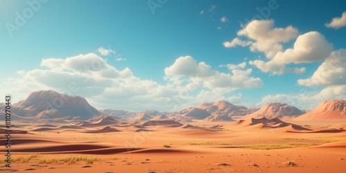 Expansive desert landscape with towering mountains