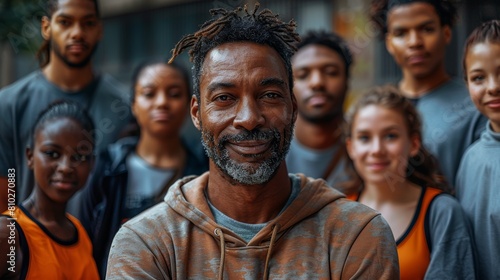 Diverse Basketball Team Smiles Together in Urban Setting