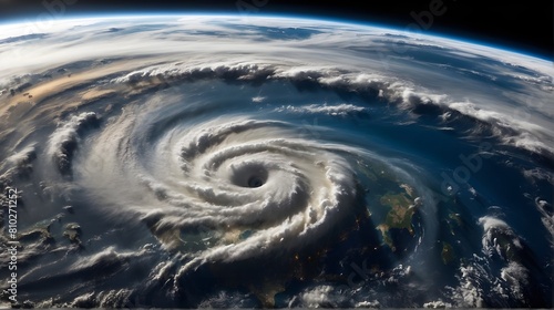 Hurricane Florence over Atlantics. Satellite view. Super typhoon over the ocean. The eye of the hurricane. The atmospheric cyclone. View from outer space, digital  photo