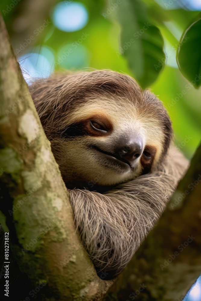 Sleepy sloth resting in tree Sleepy sloth resting in tree