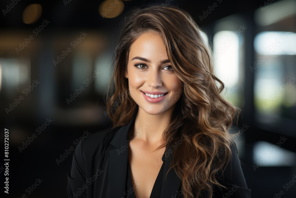 Smiling woman with long wavy hair Smiling woman with long wavy hair