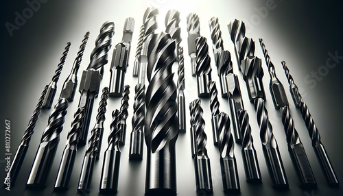 Images of drill bits, The images showcase the polished finish and sharp, spiraled grooves of the high-speed steel drill bits, highlighting their durability and precision for various drilling tasks. photo