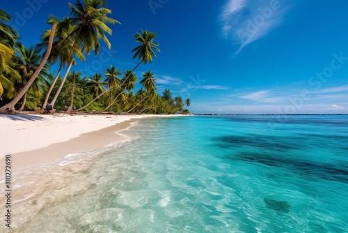 Tropical beach paradise with palm trees and turquoise waters © Balaraw