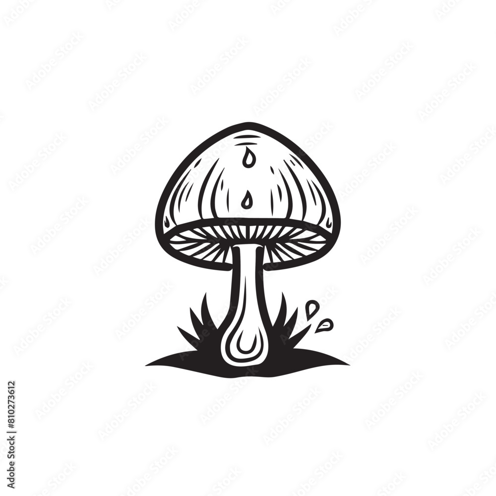 Mushroom in cartoon, doodle style . Image for t-shirt, web, mobile apps and ui. Isolated 2d vector illustration in logo, icon, sketch style, Eps 10, black and white. AI Generative