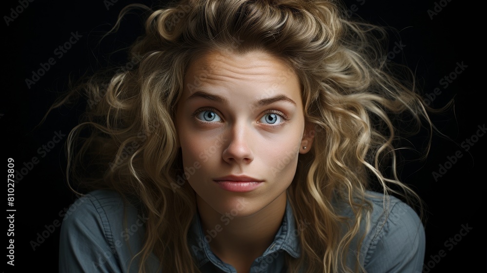 Thoughtful young woman with curly blonde hair Thoughtful young woman with curly blonde hair