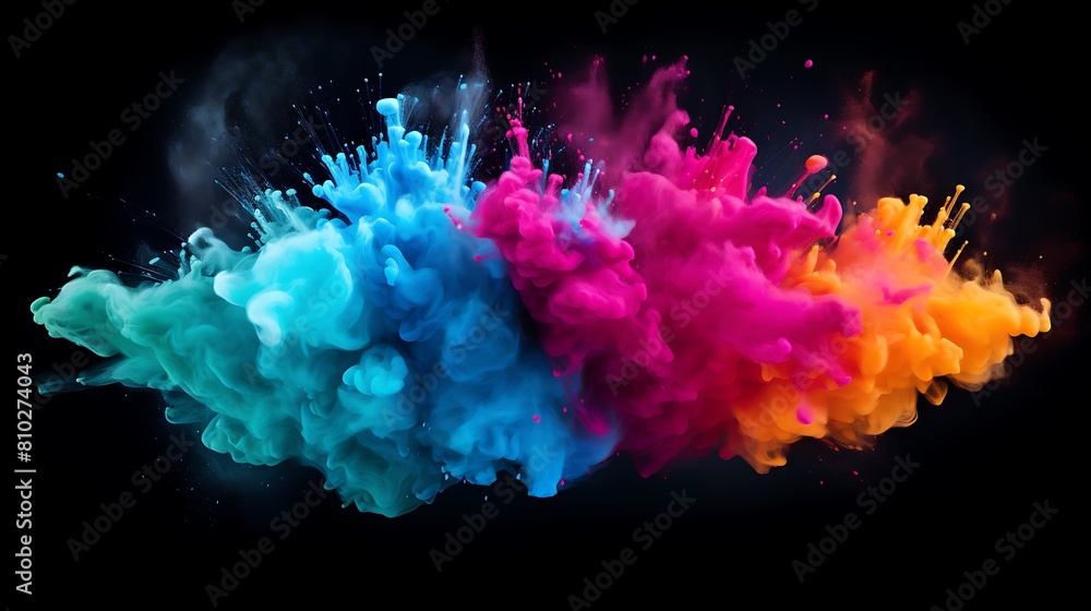 Explosion splash of colorful powder with freeze isolated on withe background, abstract splatter of colored dust powder Explosion splash of colorful powder with freeze isolated on withe background, abstract splatter of colored dust powder