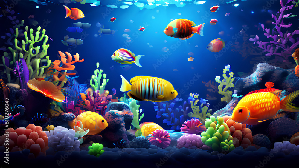 Naklejka premium Vibrant Aquatic Fantasia: Random Colorful Wallpaper with 3D Designs