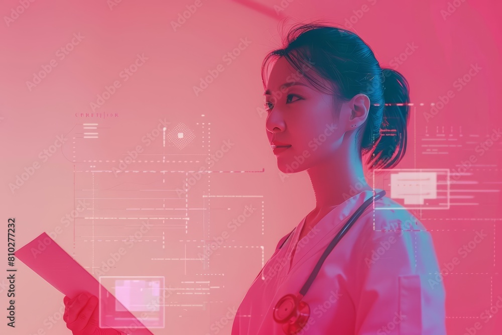 Amazing of a nurse with Glow HUD big Icon of healthcare Amazing of a nurse with Glow HUD big Icon of healthcare