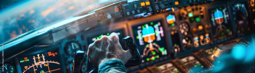 Amazing of a pilot with Glow HUD big Icon of aviation routes ...
