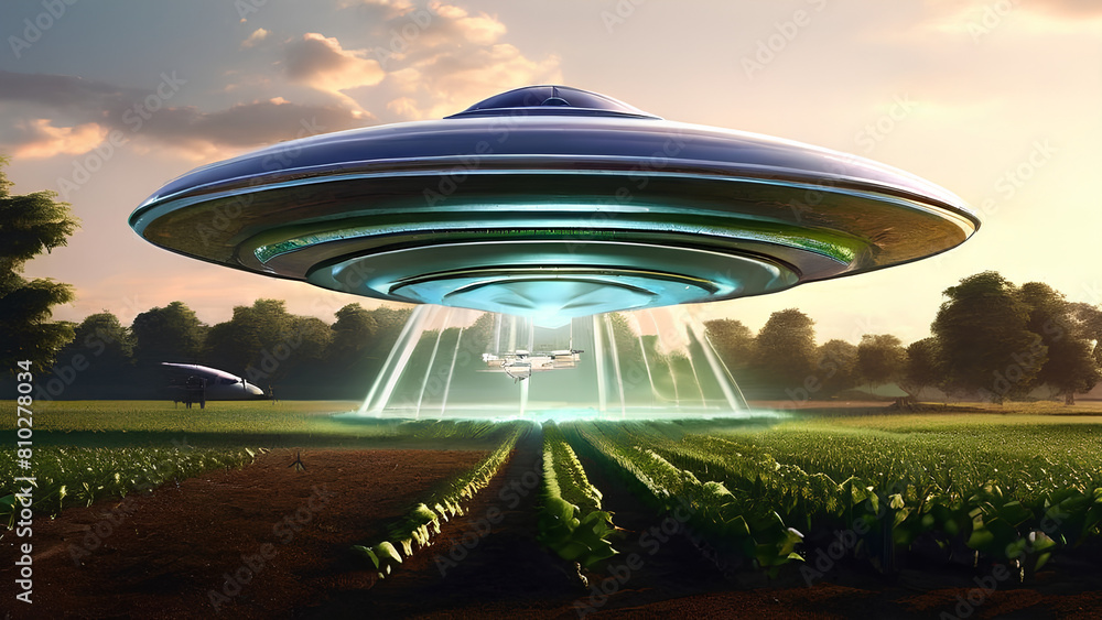 Unleash Your Imagination: 3D Artistry with UFO Over Agricultural Land Unleash Your Imagination: 3D Artistry with UFO Over Agricultural Land
