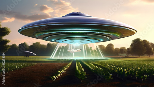 Unleash Your Imagination  3D Artistry with UFO Over Agricultural Land