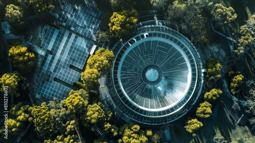Circular Solar Power: Aerial View of a Big Circular Solar Plant