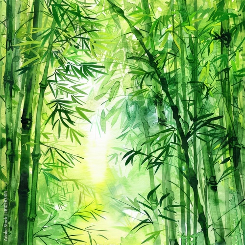 Watercolor of a tranquil bamboo forest symbolizing tranquility in nature in vintage styles  clipart watercolor easy detail on white background
