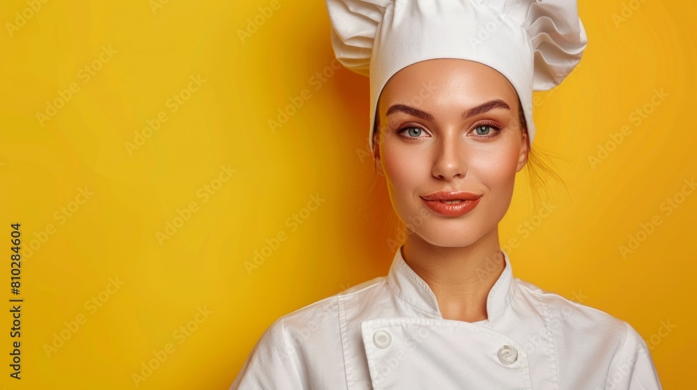 beautiful woman with chef clothes on yellow background in high resolution and quality beautiful woman with chef clothes on yellow background in high resolution and quality