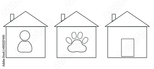 a set of icons for houses, housing, animal shelter, property, cottage, real estate, contour symbols of the house, flat vector illustration, logo