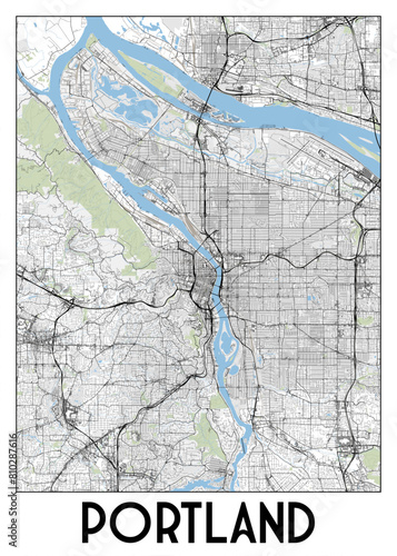 Portland Oregon USA map poster art