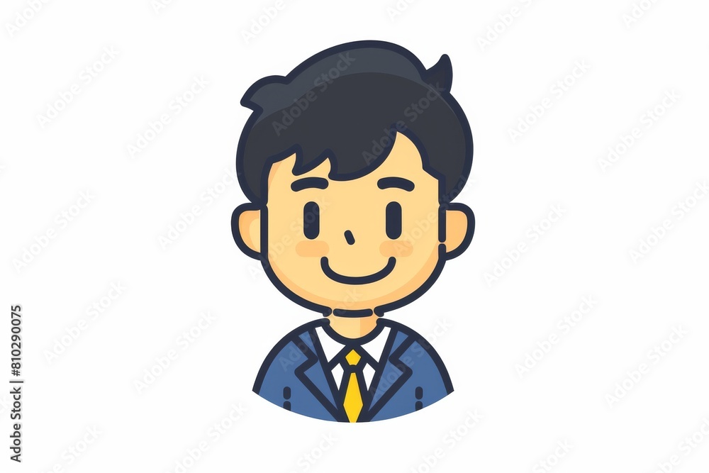 Happy cartoon businessman avatar with a warm smile, wearing a professional suit for corporate and personal branding purposes Happy cartoon businessman avatar with a warm smile, wearing a professional suit for corporate and personal branding purposes
