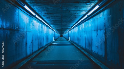 Highway road tunnel with blue light