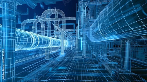 wireframe design of pipelines mixed with photo