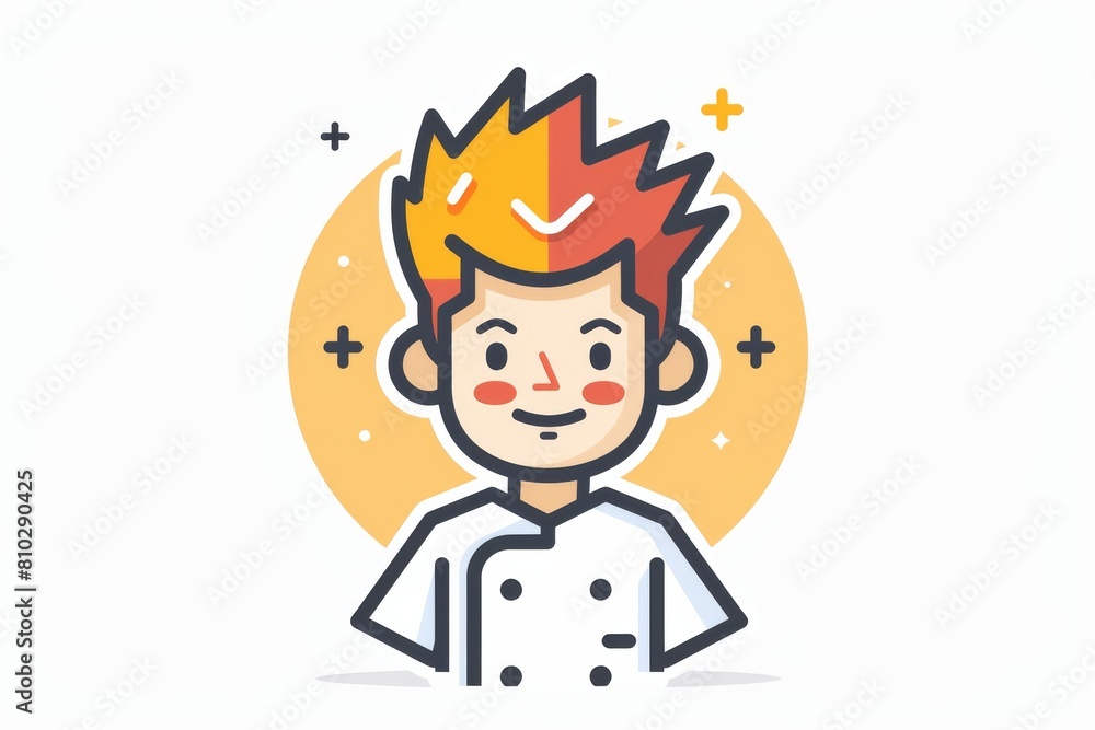 Vibrant illustration of a cheerful cartoon chef with fiery hair, representing creativity and enthusiasm in the culinary world Vibrant illustration of a cheerful cartoon chef with fiery hair, representing creativity and enthusiasm in the culinary world