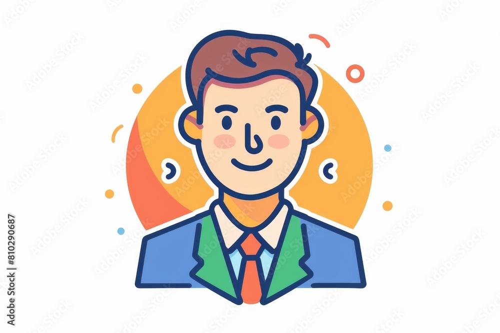 Happy, cartoon male character in a business suit, embodying a welcoming business atmosphere or customer service idea