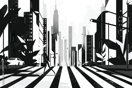 High contrast black and white street photography isolated vector style