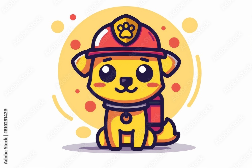 Adorable cartoon puppy in firefighter attire, ideal for kids' illustrations and educational material Adorable cartoon puppy in firefighter attire, ideal for kids' illustrations and educational material
