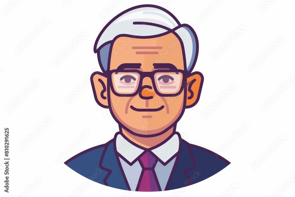Smiling elderly businessman avatar with glasses and a suit, ideal for corporate web and print materials - vector illustration
