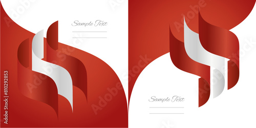 Abstract Austria wavy flag ribbon vector. Austria striped wavy flag two fold brochure concept on red white background © simbos