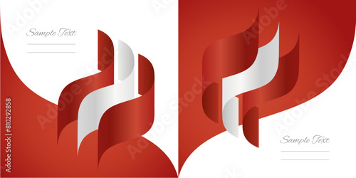 Austria abstract wavy flag ribbon vector. Austria striped wavy flag two fold brochure concept on red white background © simbos