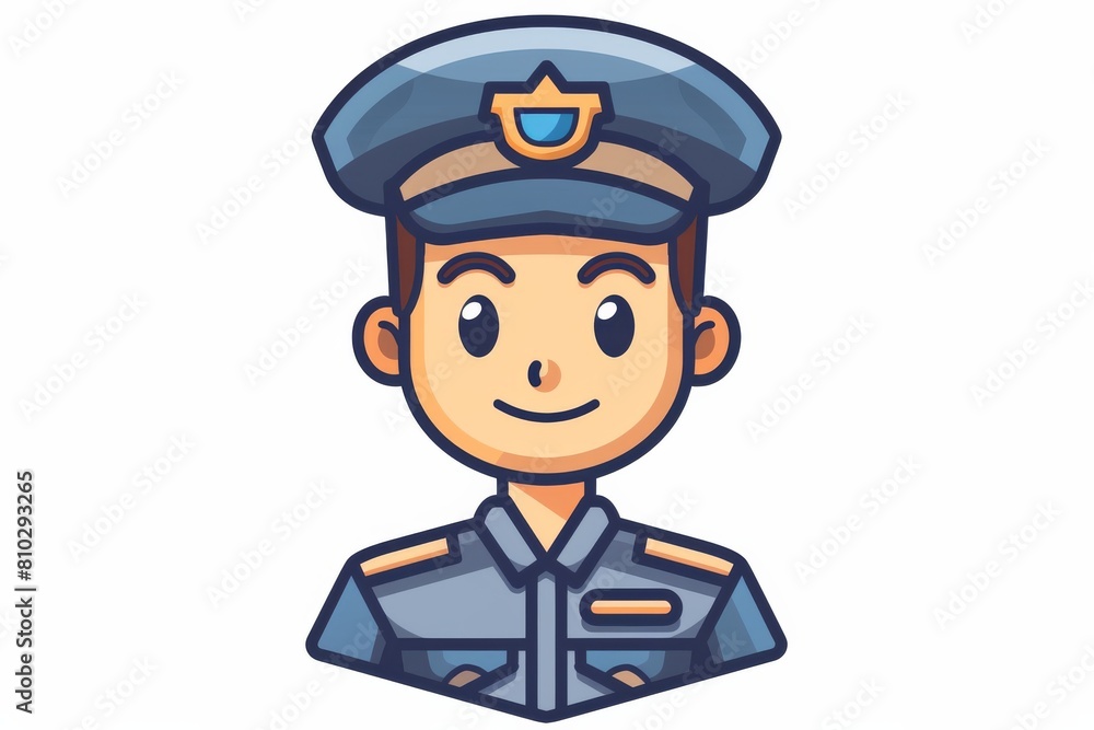 Smiling cartoon police officer avatar in blue uniform and cap, perfect for digital security themes Smiling cartoon police officer avatar in blue uniform and cap, perfect for digital security themes