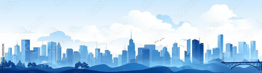 Stylized Panoramic Skyline Illustration of Modern Cityscape