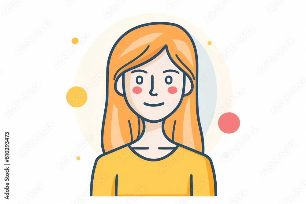 Vibrant vector illustration of a cheerful woman with flowing red hair, simplified design with abstract geometric backdrop shapes Vibrant vector illustration of a cheerful woman with flowing red hair, simplified design with abstract geometric backdrop shapes