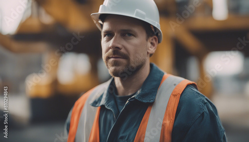 portrait of an American construction worker in work clothes