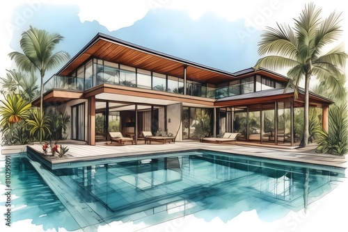 Wallpaper Mural Modern Far North Queensland home, sleek design, large pool, lush garden. Open spaces, clean lines, natural light, sustainable. Torontodigital.ca