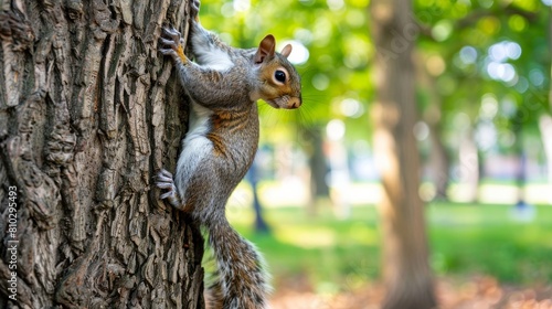 Beautiful squirrel on a tree in a forest park in the summer  © Nijat