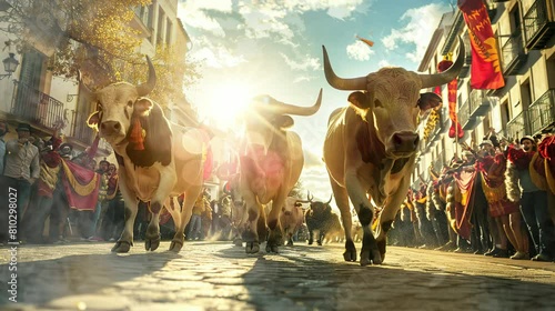 the three strongest bulls are brought out to take part in the festival. seamless looping time-lapse virtual video Animation Background. photo