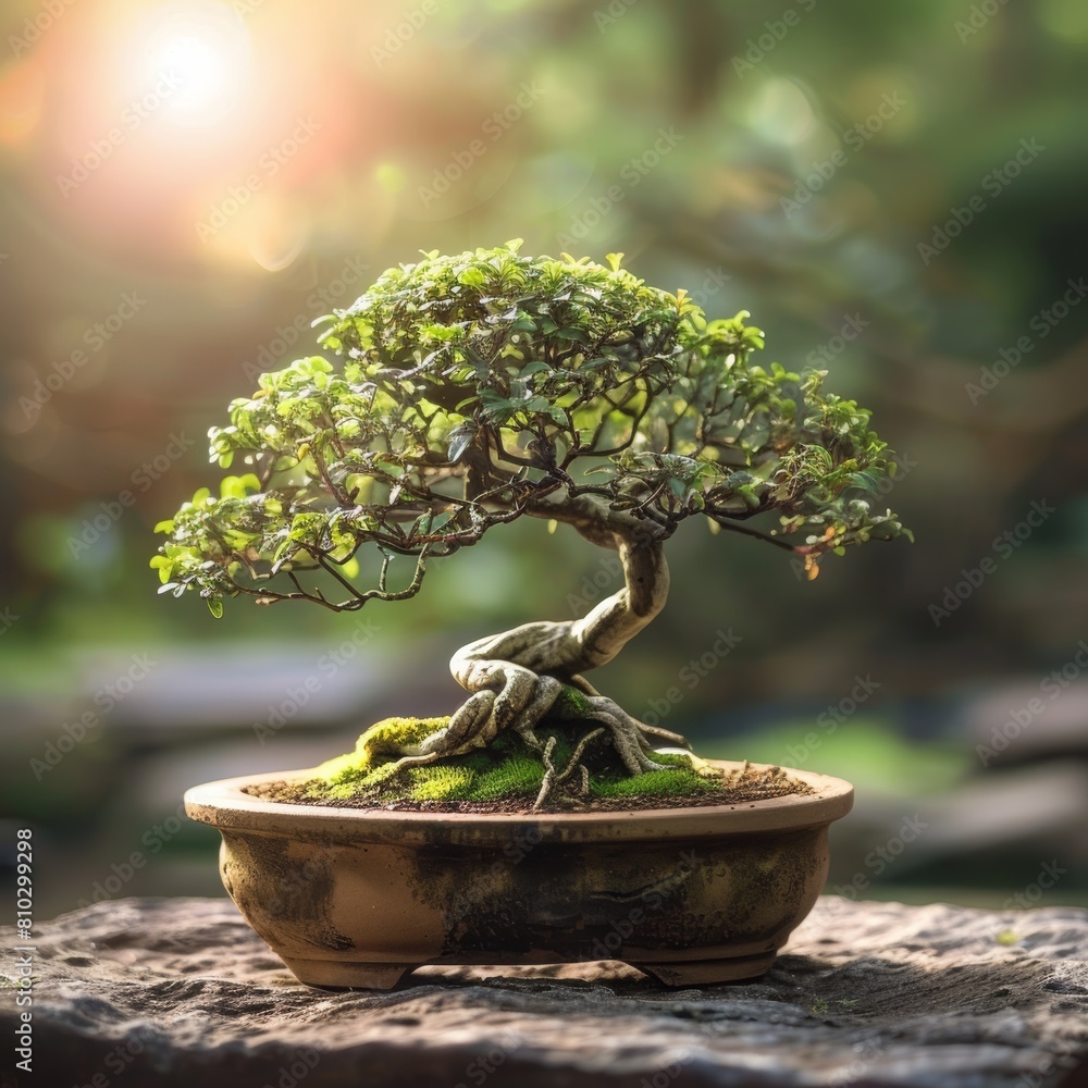 Japanese bonsai tree in pot at zen garden Japanese bonsai tree in pot at zen garden