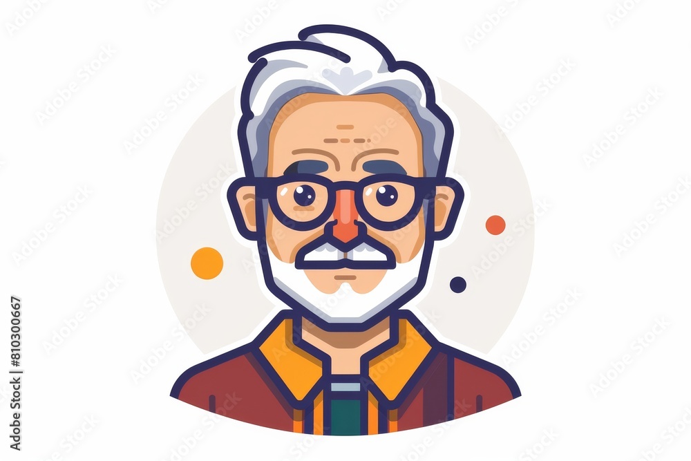 Vector illustration of a stylish elderly man with glasses, white hair, and a beard, isolated on a white background Vector illustration of a stylish elderly man with glasses, white hair, and a beard, isolated on a white background