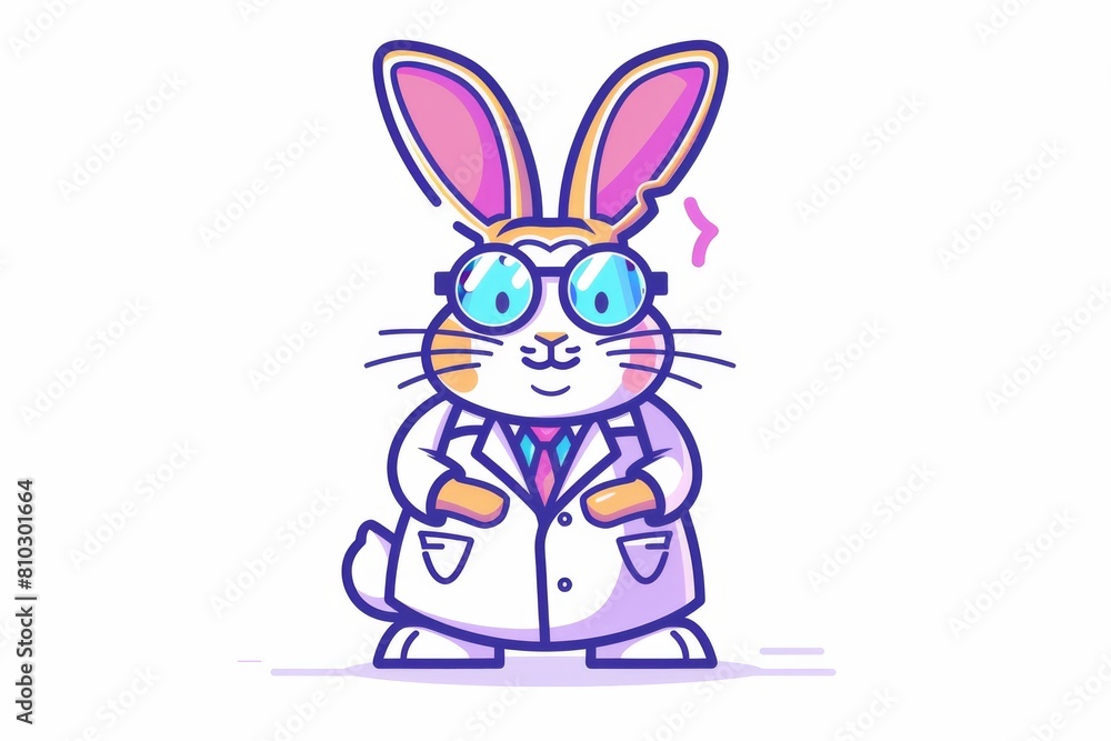 Obraz premium Elegant and vibrant cartoon bunny in formal attire and glasses, radiating professionalism and charisma in a playful manner