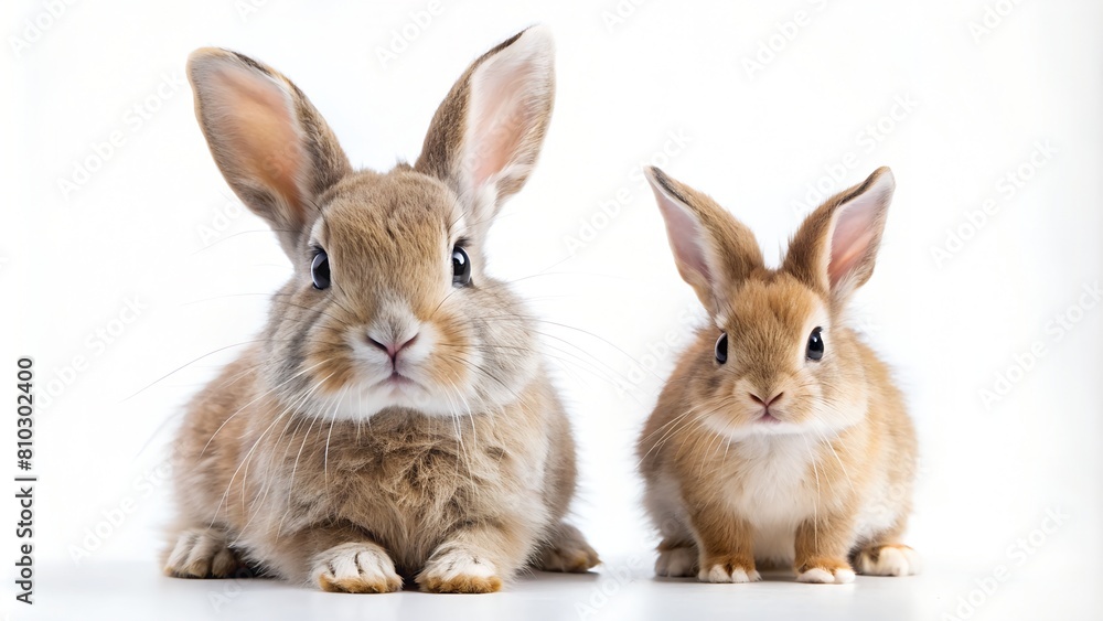 An endearing image capturing two cute brown bunnies with long ears sitting on a white background An endearing image capturing two cute brown bunnies with long ears sitting on a white background