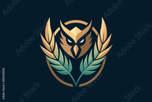 Stylized owl logo featuring gold and teal colors on black