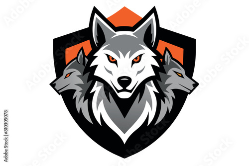 A stylized emblem featuring a trio of wolf heads